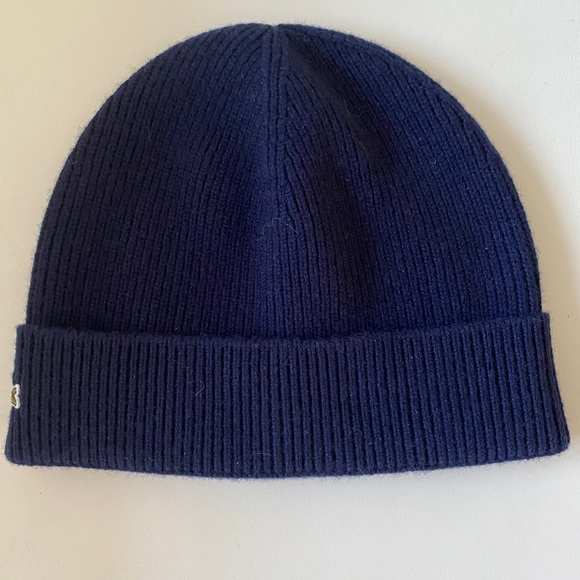 Lacoste Unisex Ribbed Beanie—Navy Blue - Picture 5 of 6